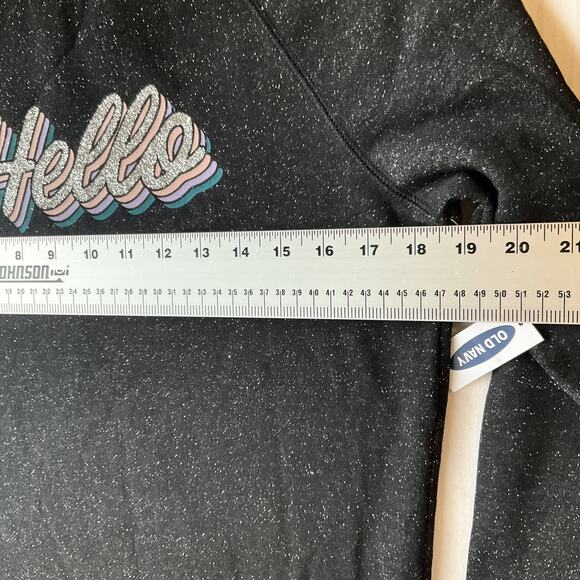 Old Navy Women Sweatshirt XS Black Cotton Nylon Fleece Hello Glitter Long Sleeve - Picture 7 of 8